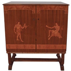 Antique Tempting Mjolby Intarsia Bar Cabinet from Sweden, circa 1920s