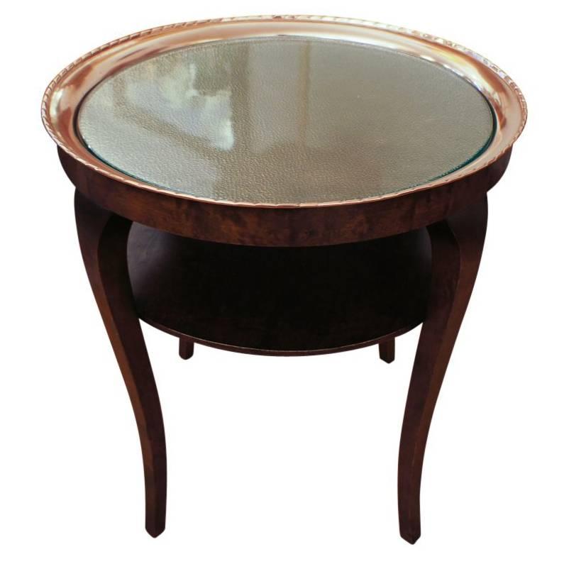 Swedish Smoking Table, This Side 1920s Table Features a Hammered Copper Tray For Sale