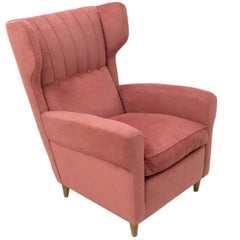 Red Velvet Armchair with Wooden Structure by Paolo Buffa, Italy, Early 1940s