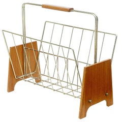 1960s Scandinavian Teak and Brass Magazine Rack