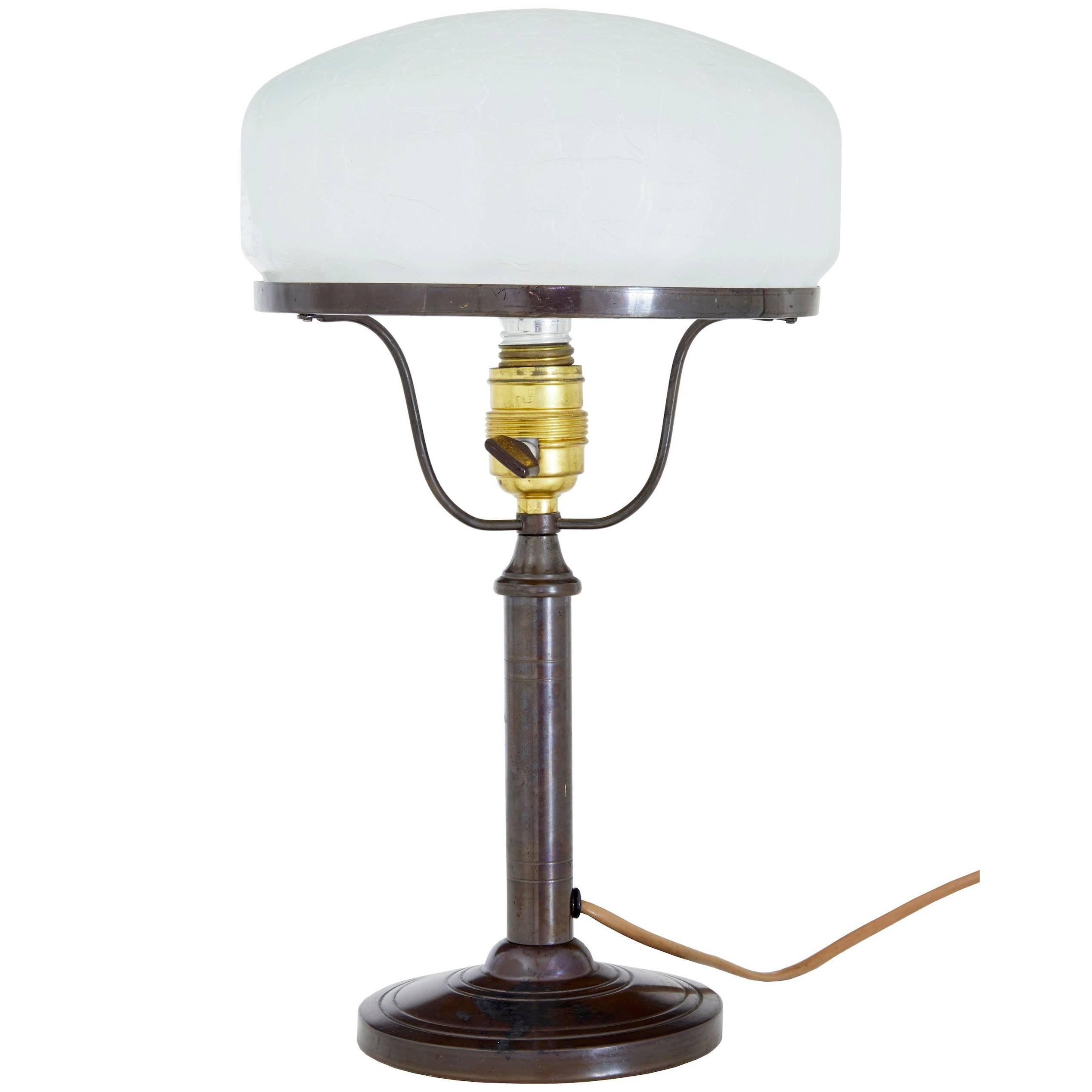 1960s Bronze Table Lamp with Frosted Glass Shade 