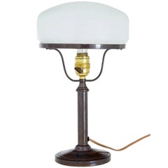 Vintage 1960s Bronze Table Lamp with Frosted Glass Shade