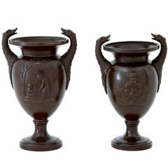 Near Pair of 20th Century Terracotta Urn Vases