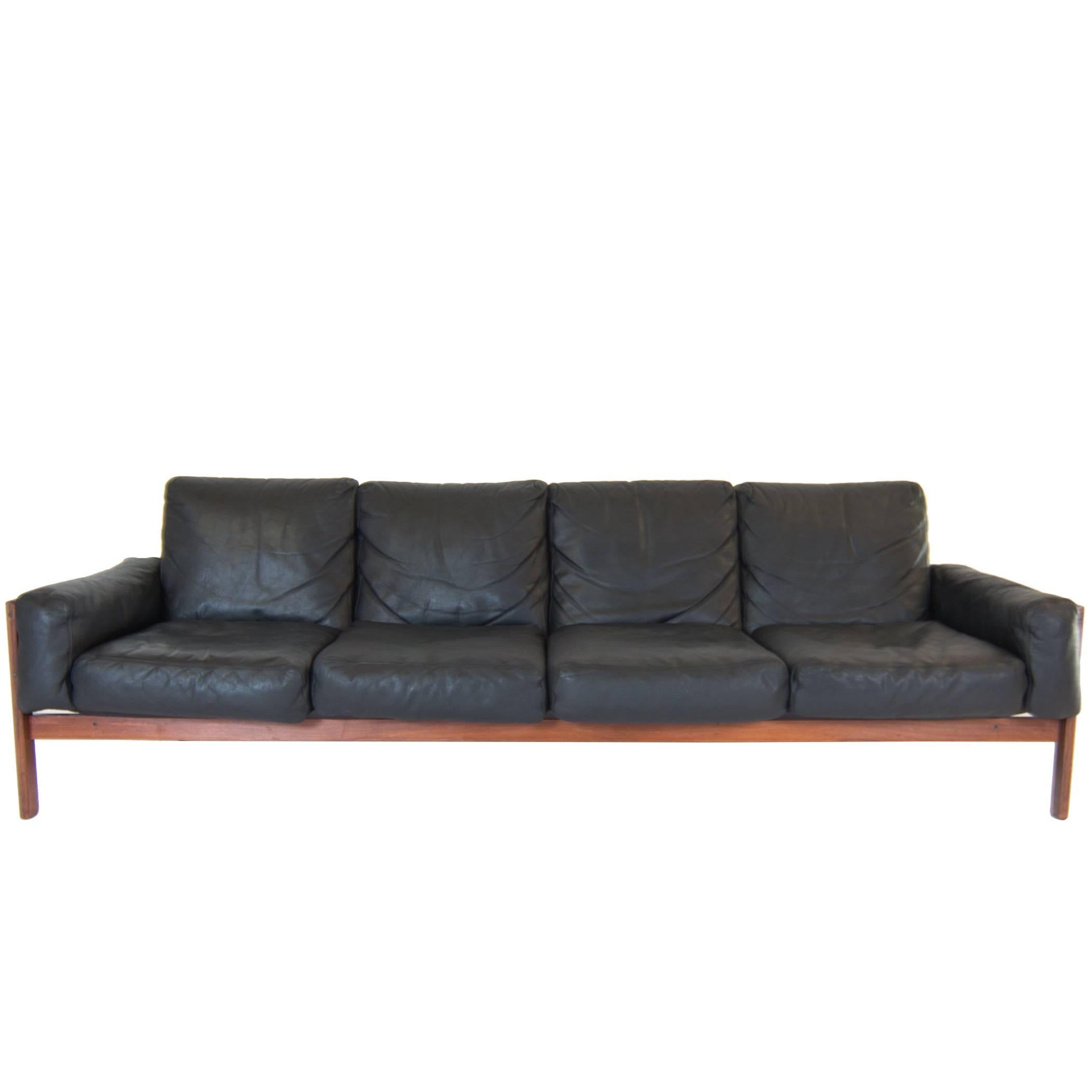 Sven Ivar Dysthe Four-Seat Sofa with Original Black Leather Upholstery For Sale
