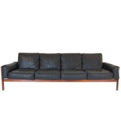 Used Sven Ivar Dysthe Four-Seat Sofa with Original Black Leather Upholstery