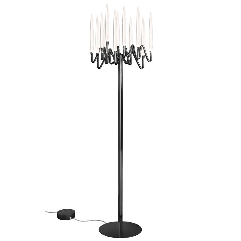 Il Pezzo 3 Floor Lamp Solid Crystal Candles And Led Technology For Il Pezzo 3 Floor Lamp 21st Century Black Nickel Plated Brass And Crystal