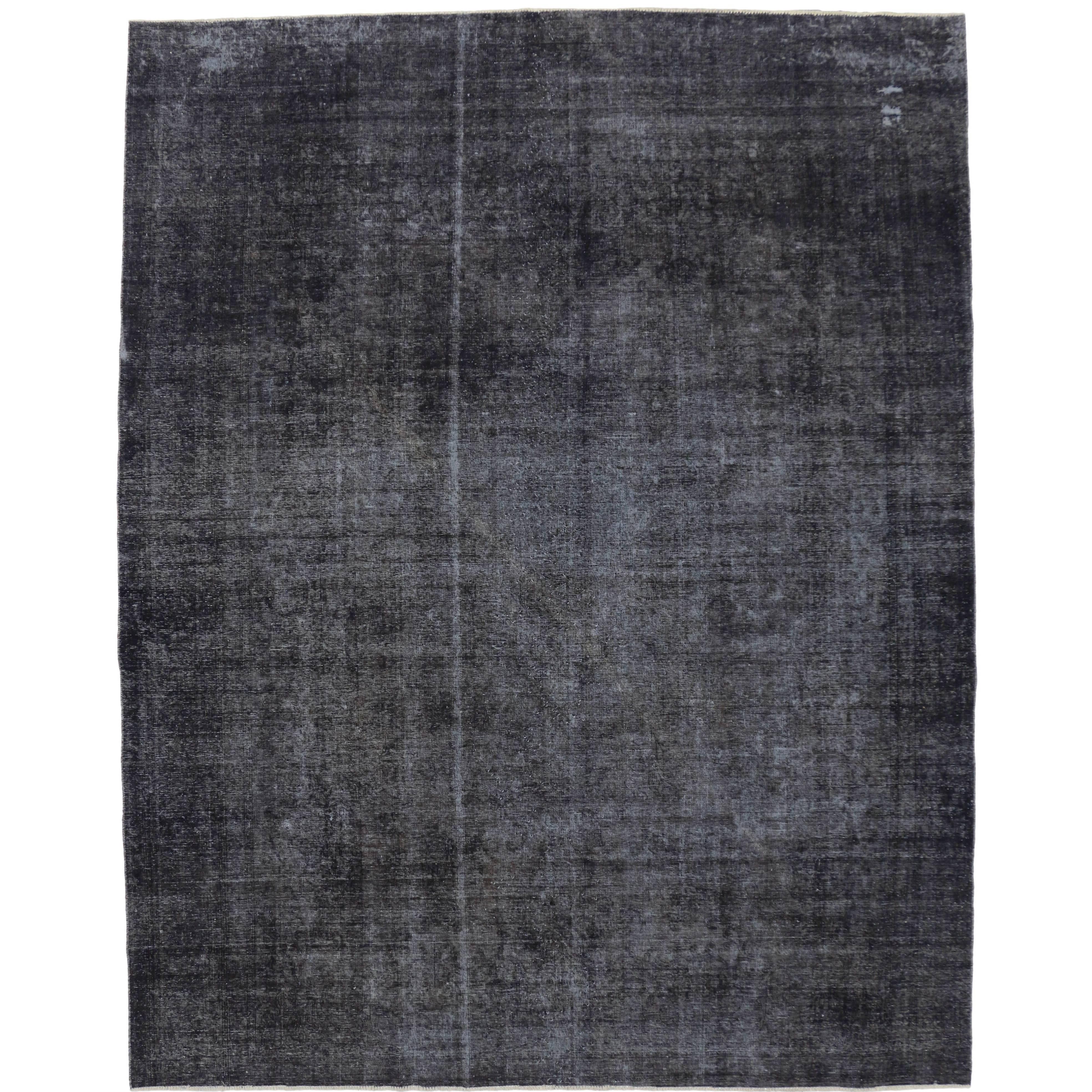 Distressed Antique Persian Charcoal Overdyed Rug with Modern Industrial Style