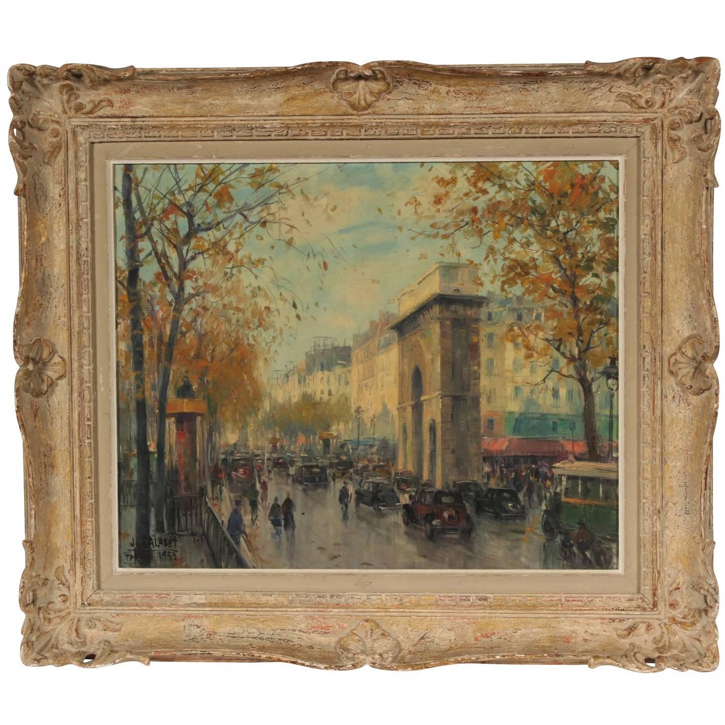 Jean Salabet Oil on Canvas of Paris Street Scene