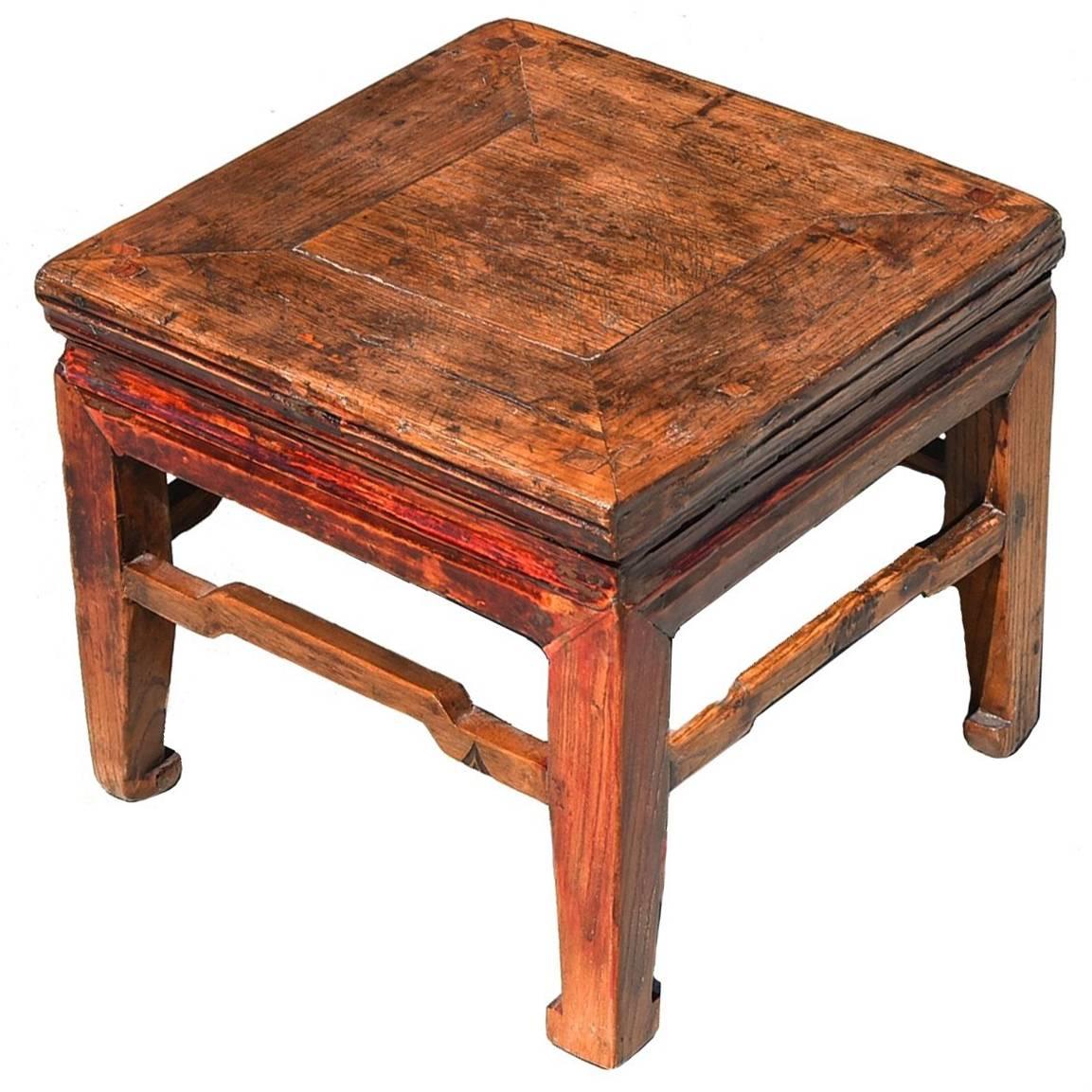 Square Antique Country Stool, with Hoof Legs