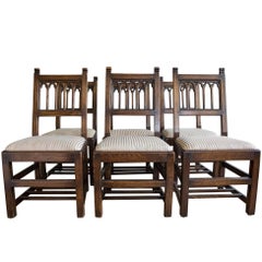 Vintage Set of Six Oak Gothic Revival Pew Chairs from Riverside Church