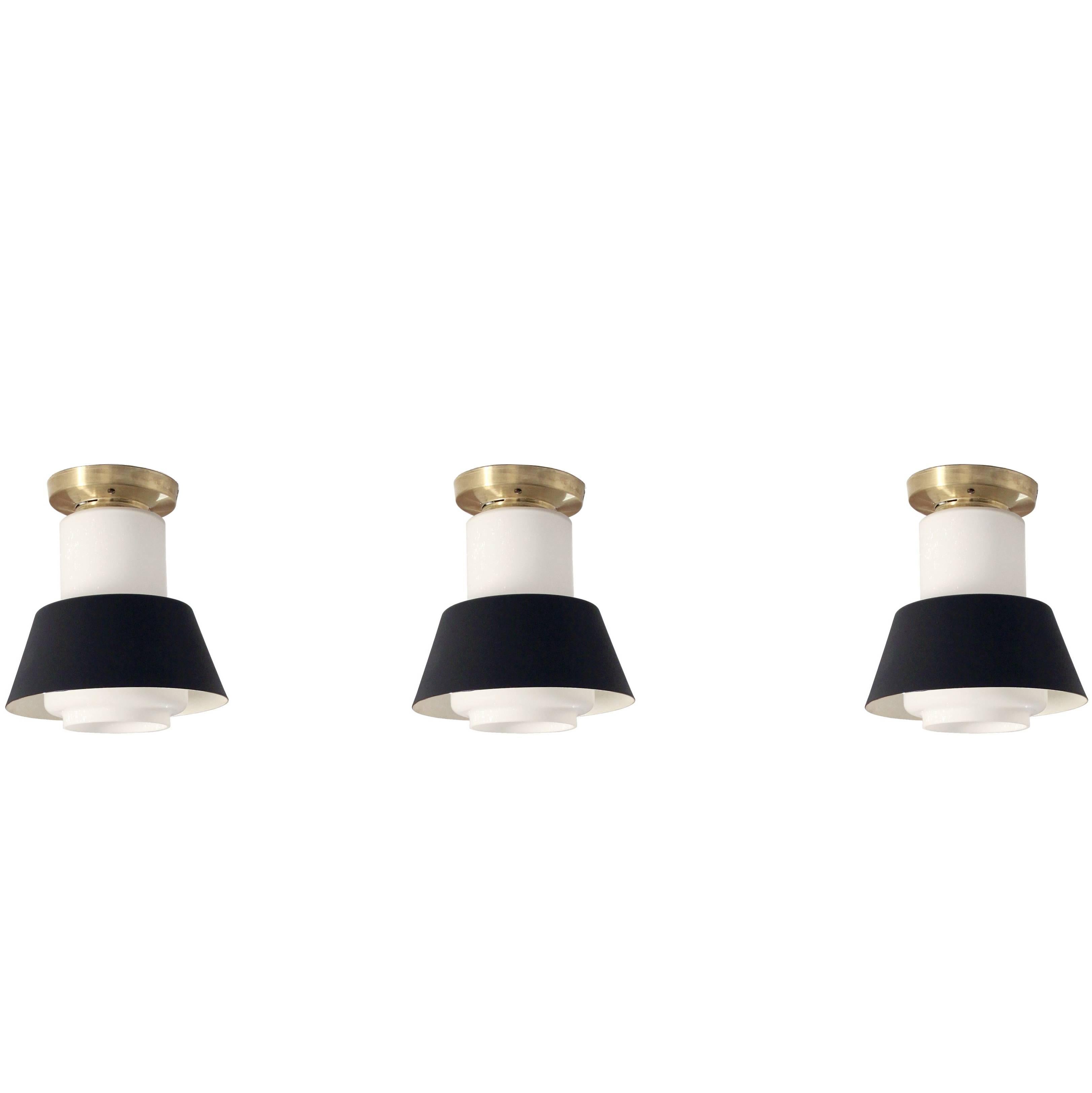 Set of Three Flush Mount Lamps by Jonas Hidle for Høvik Verk, 1950s