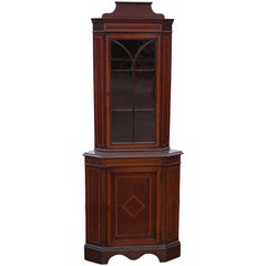 Antique Quality Edwardian Mahogany Glazed Corner Cupboard Display Cabinet