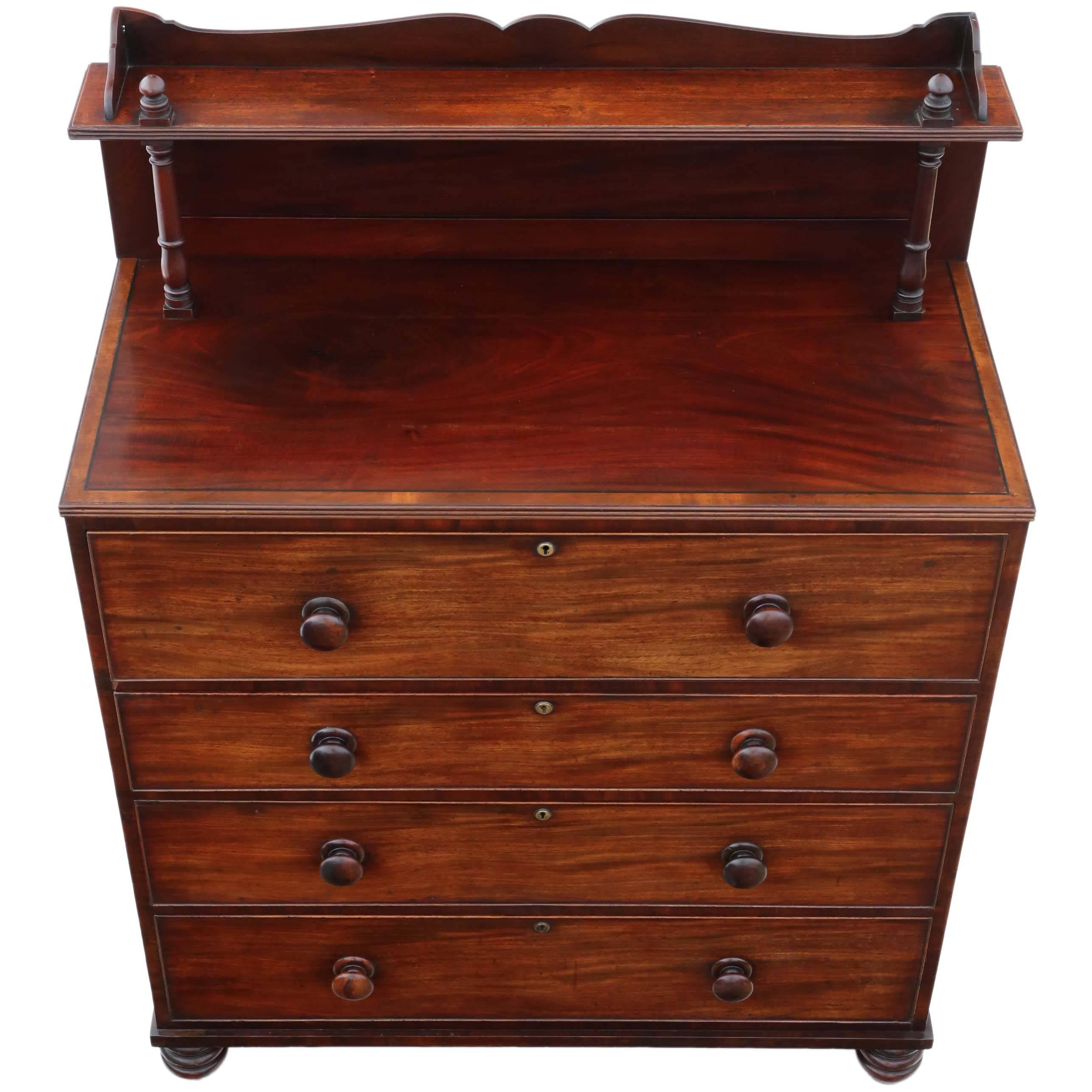 Antique Regency William IV Mahogany Secretaire Desk Writing Chest of Drawers For Sale