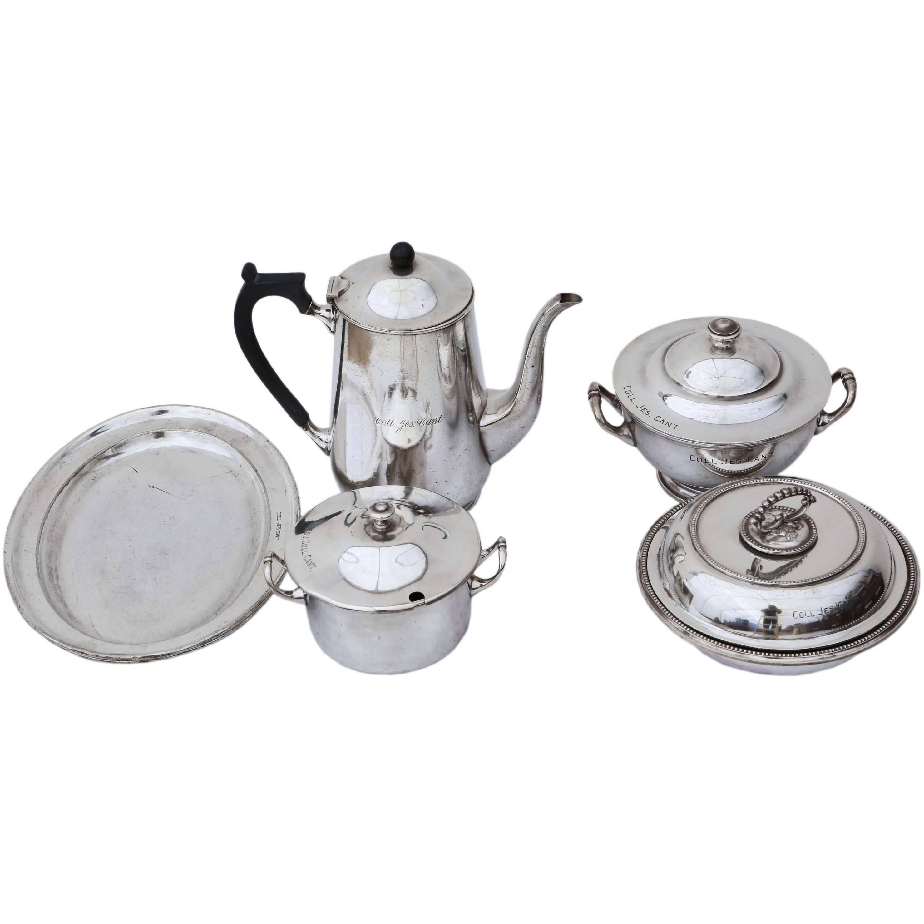 Antique Six Pieces of Mappin & Webb and Elkington & Co. Silver Plate Camb Uni For Sale