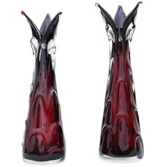 Antique Quality Pair of Red Art Glass Vases