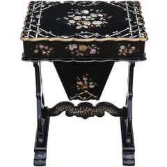 Antique 19th Century Decorated Work Side Sewing Table Box