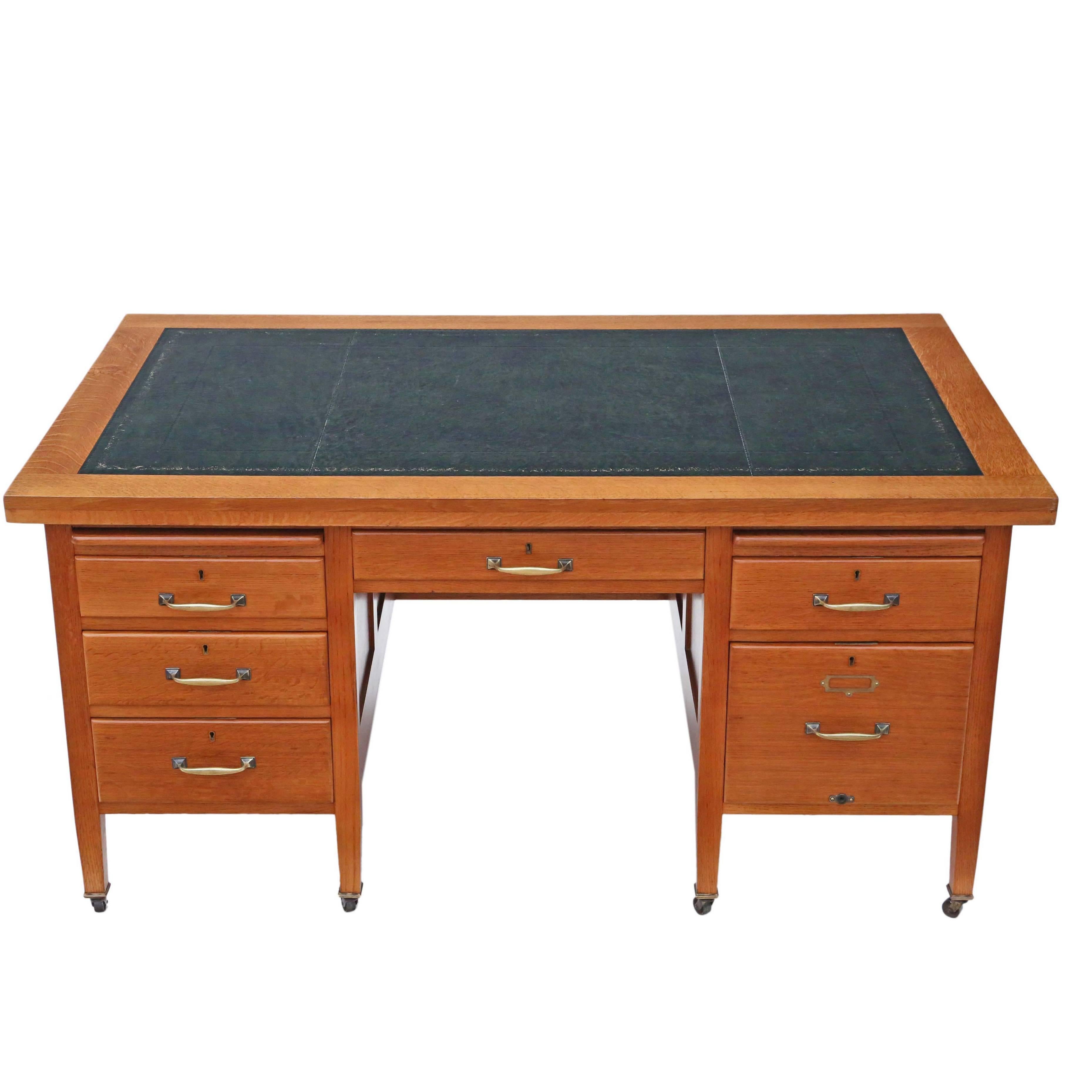 Antique Quality Large Oak Twin Pedestal Desk For Sale