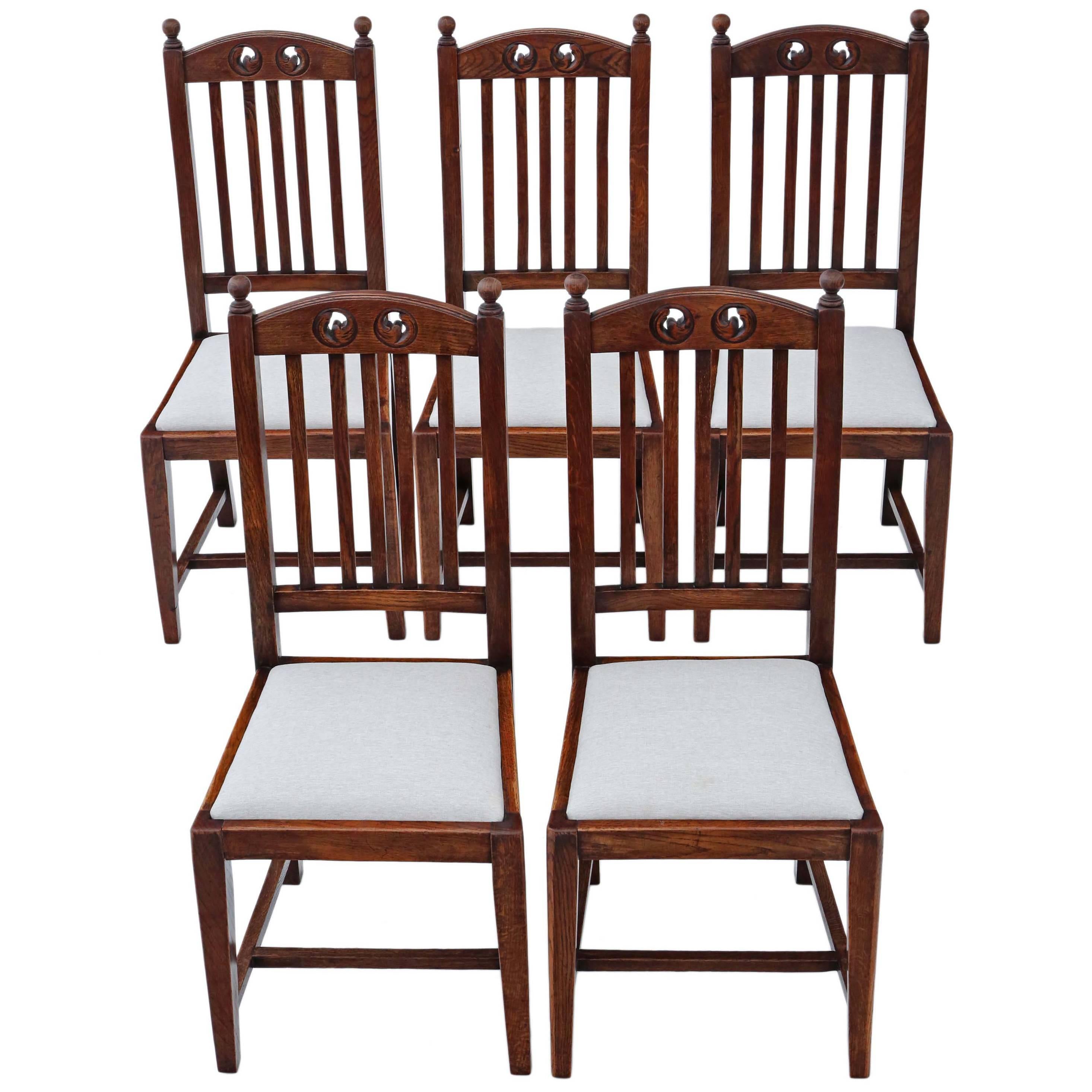 Antique Quality Set of Five Oak High Back Art Nouveau Dining Chairs For Sale