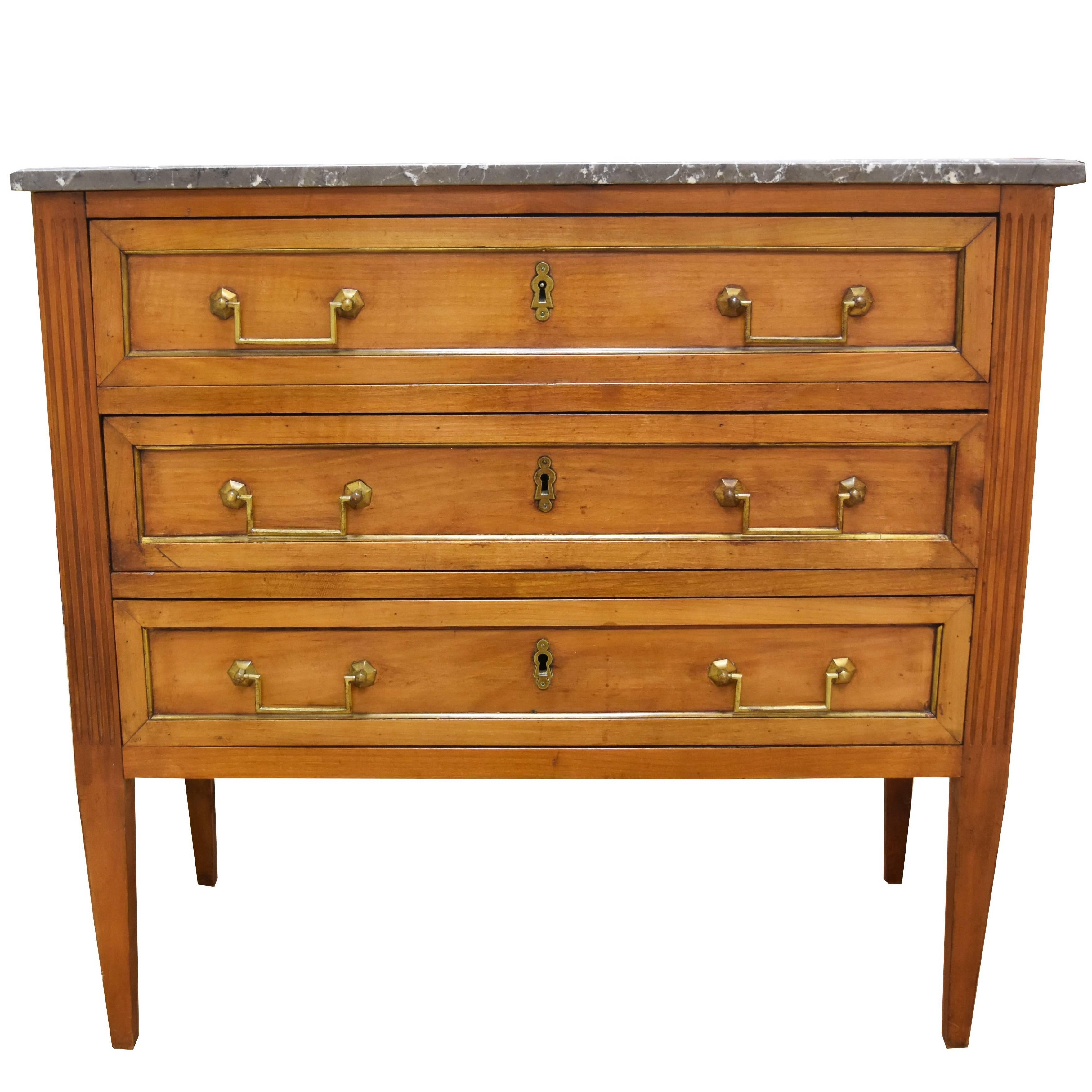 Louis XVI Style Marble Top Three-Drawer Commode