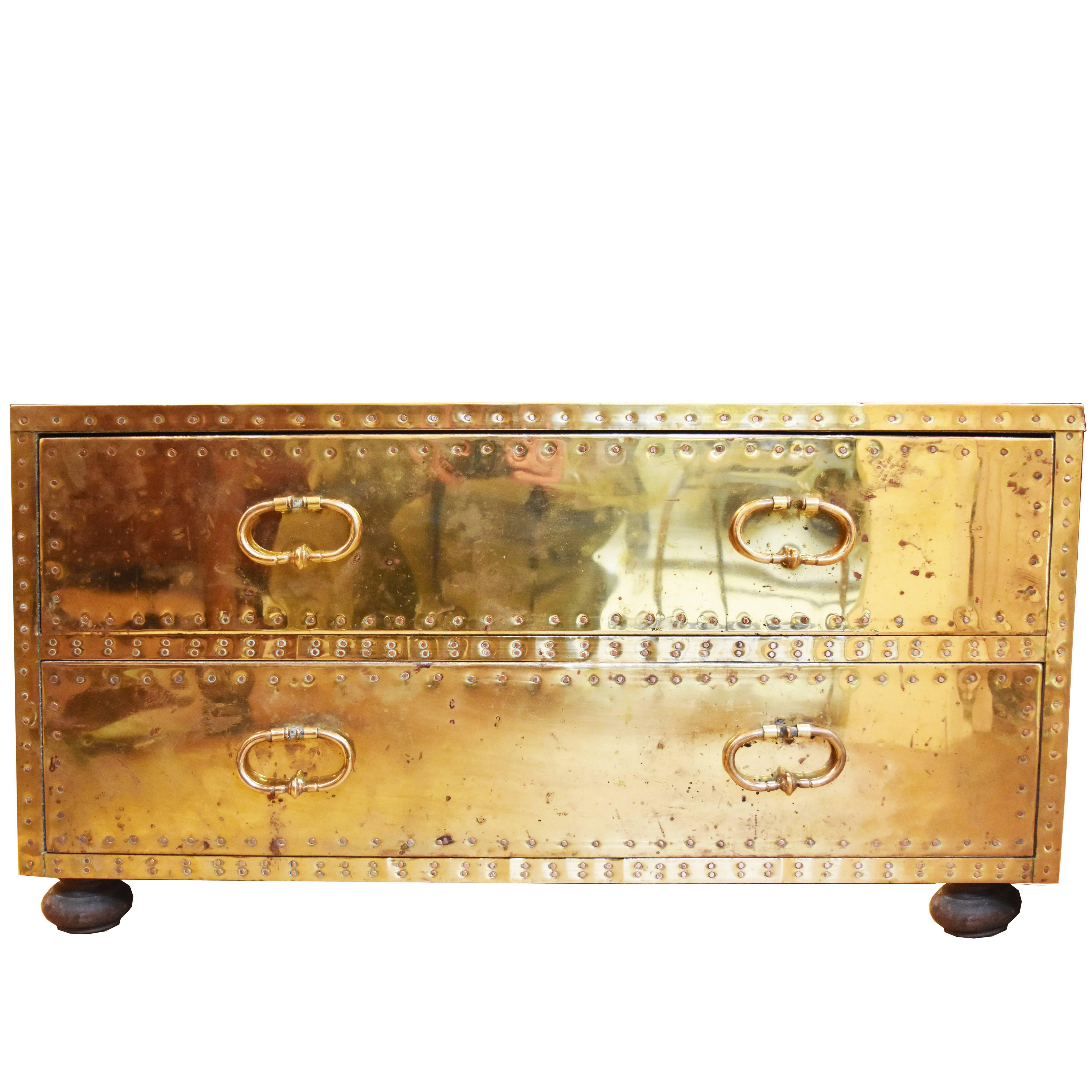 Midcentury Brass Campaign Chest or Coffee Table