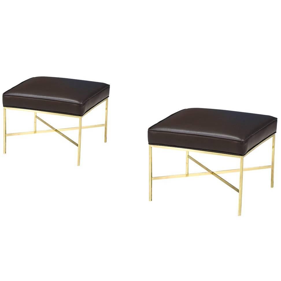 Paul McCobb “Irwin Collection” X-Base Brass Stools for Calvin Group