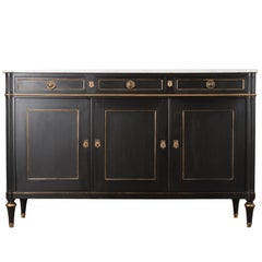 French Louis XVI Style Ebony and Marble Enfilade