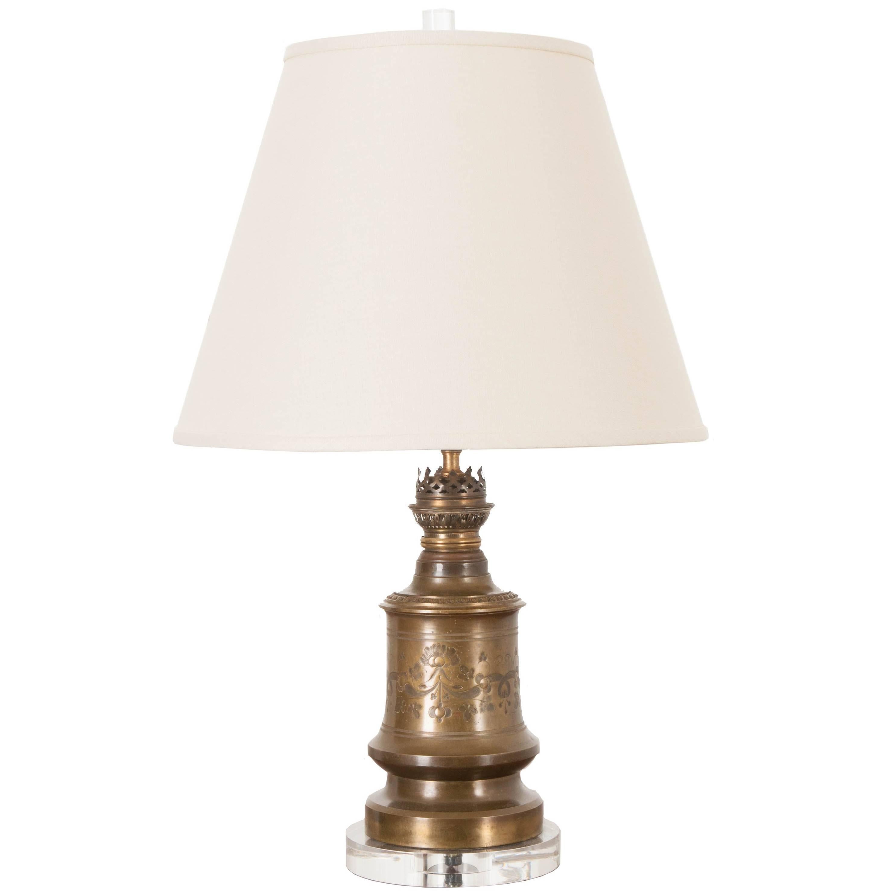 French Antique Brass Lamp with Acrylic Base