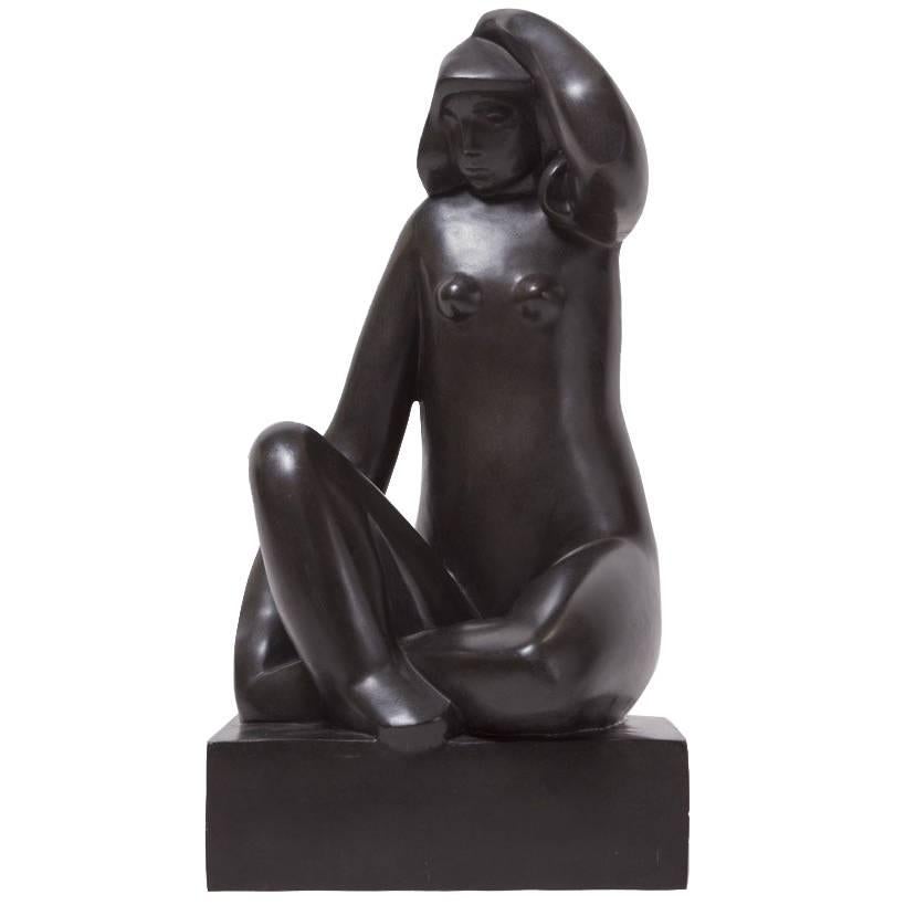 Bronze Sculpture "Woman Sitting Hand on Her Head" by Joseph Csaky, 1932