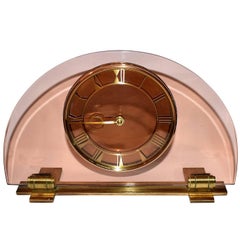 Vintage Large 1930s Art Deco Peach Glass Mantle Clock