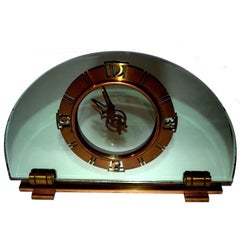 Large Art Deco English Turquoise Mirror Mantle Clock