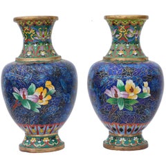 Antique Quality Pair of Mid-20th Century Chinese Cloisonne Vases