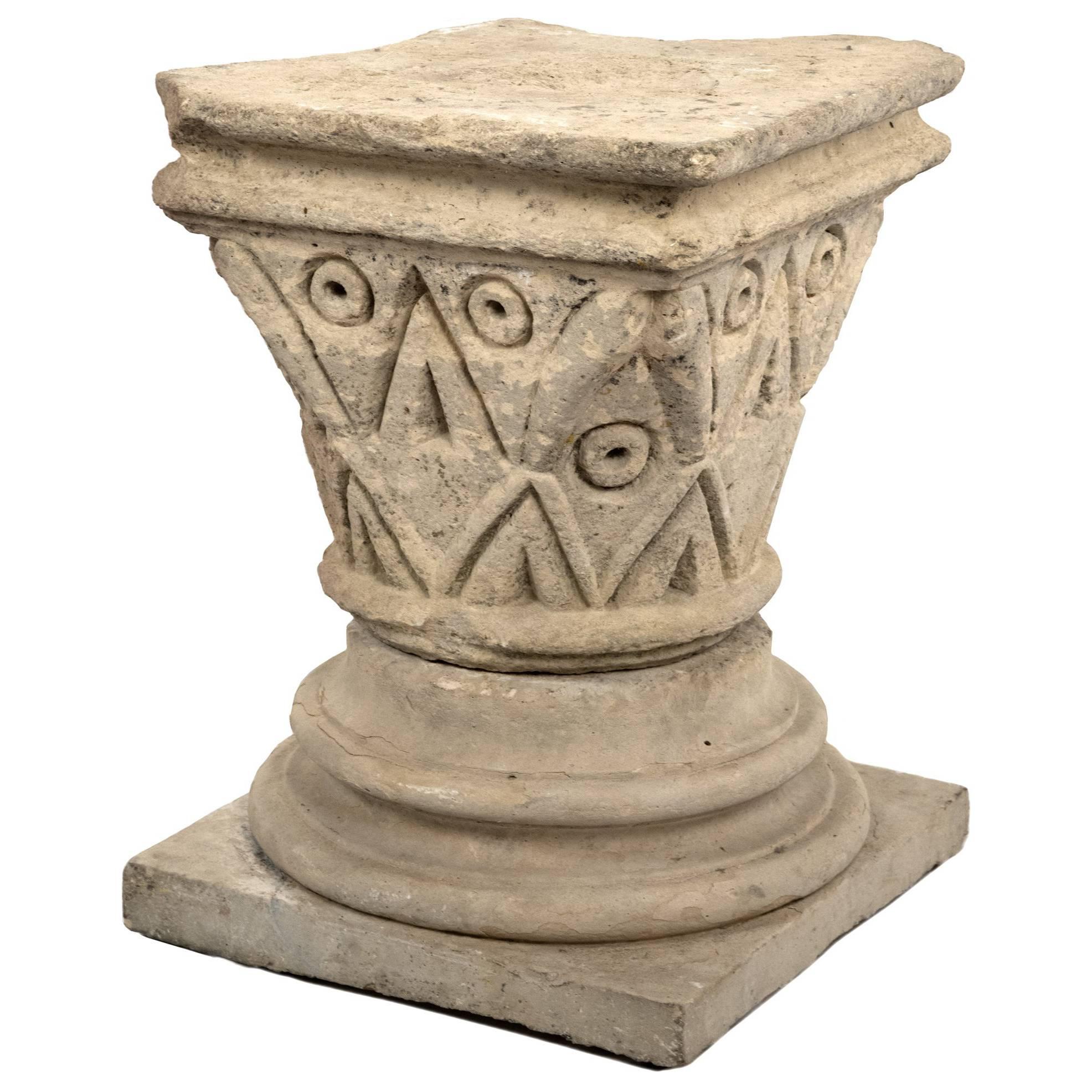 Carved Stone Romanesque Pedestal from Normandy