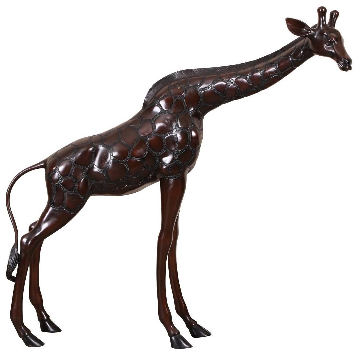 Dark Patinated Bronze Giraffe Figure