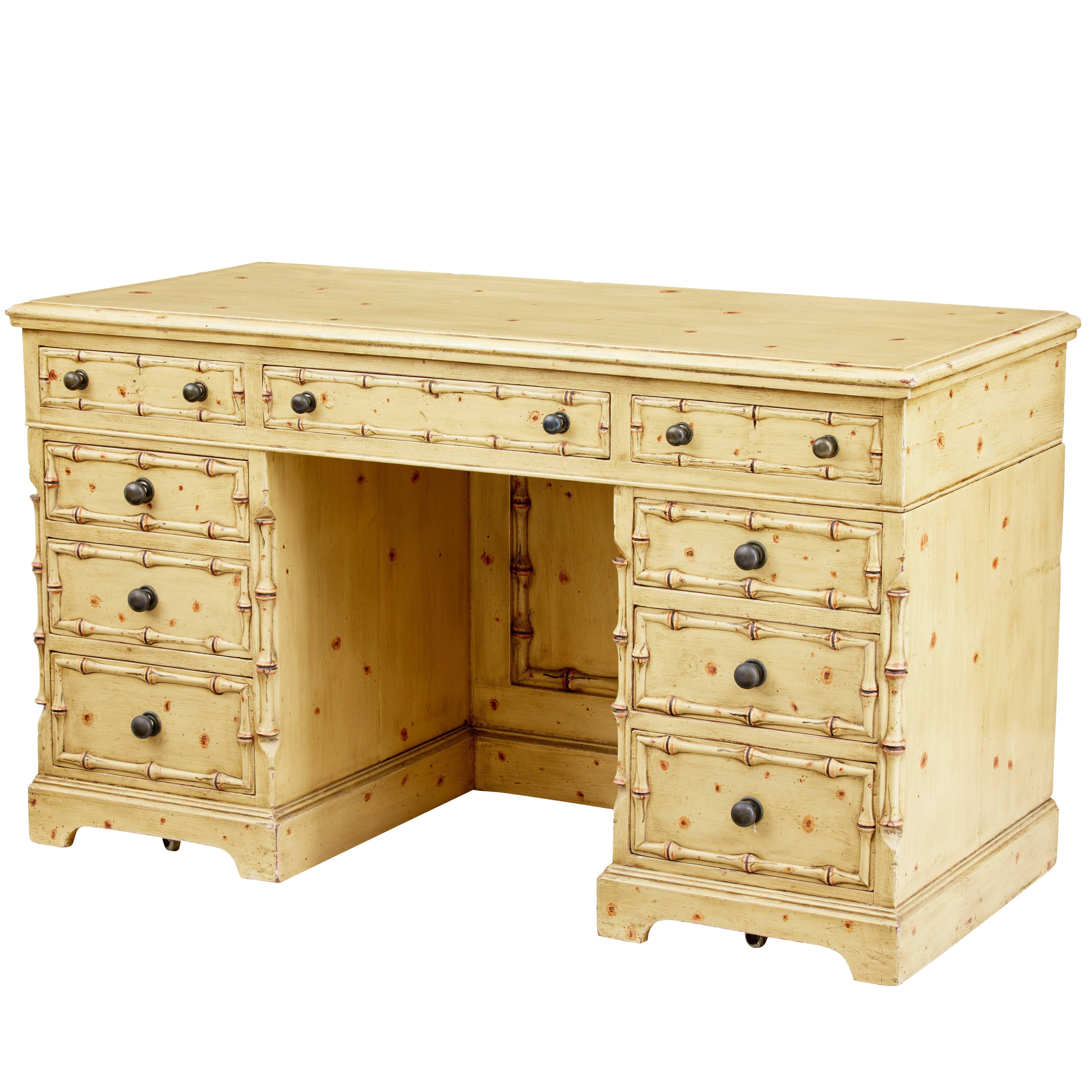 Maple Faux Bamboo Corner Desk For Sale at 1stDibs