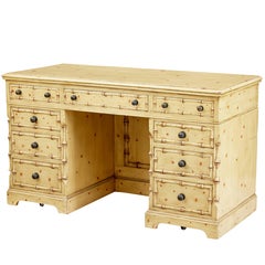 1920s Pine Faux Bamboo Painted Knee Hole Desk
