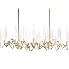 "Il Pezzo 3 Long Chandelier" - length 150cm/59” - polished brass - crystal