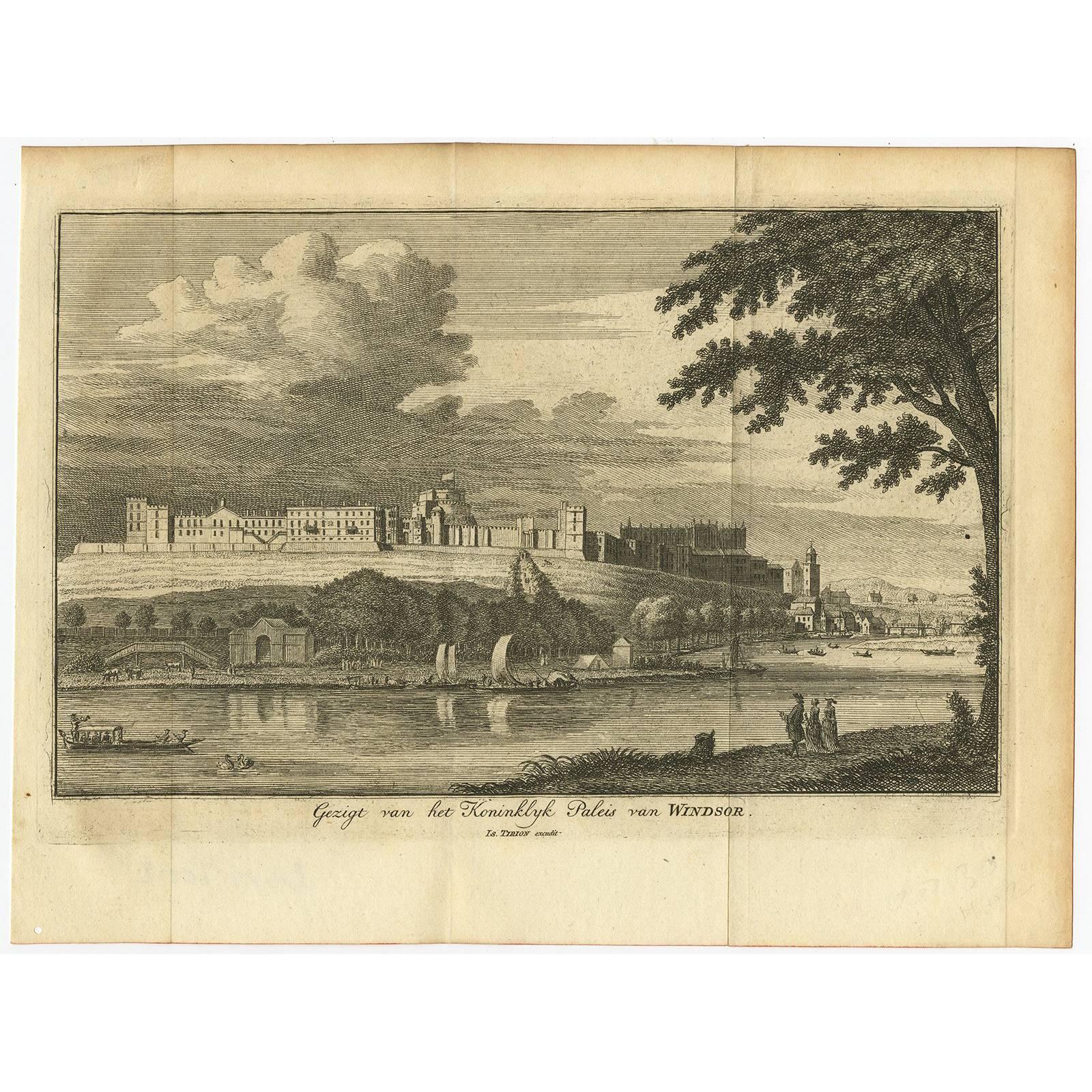 Antiker Druck mit Ansicht des königlichen Schlosses von Windsor von i. Tirion, 1754