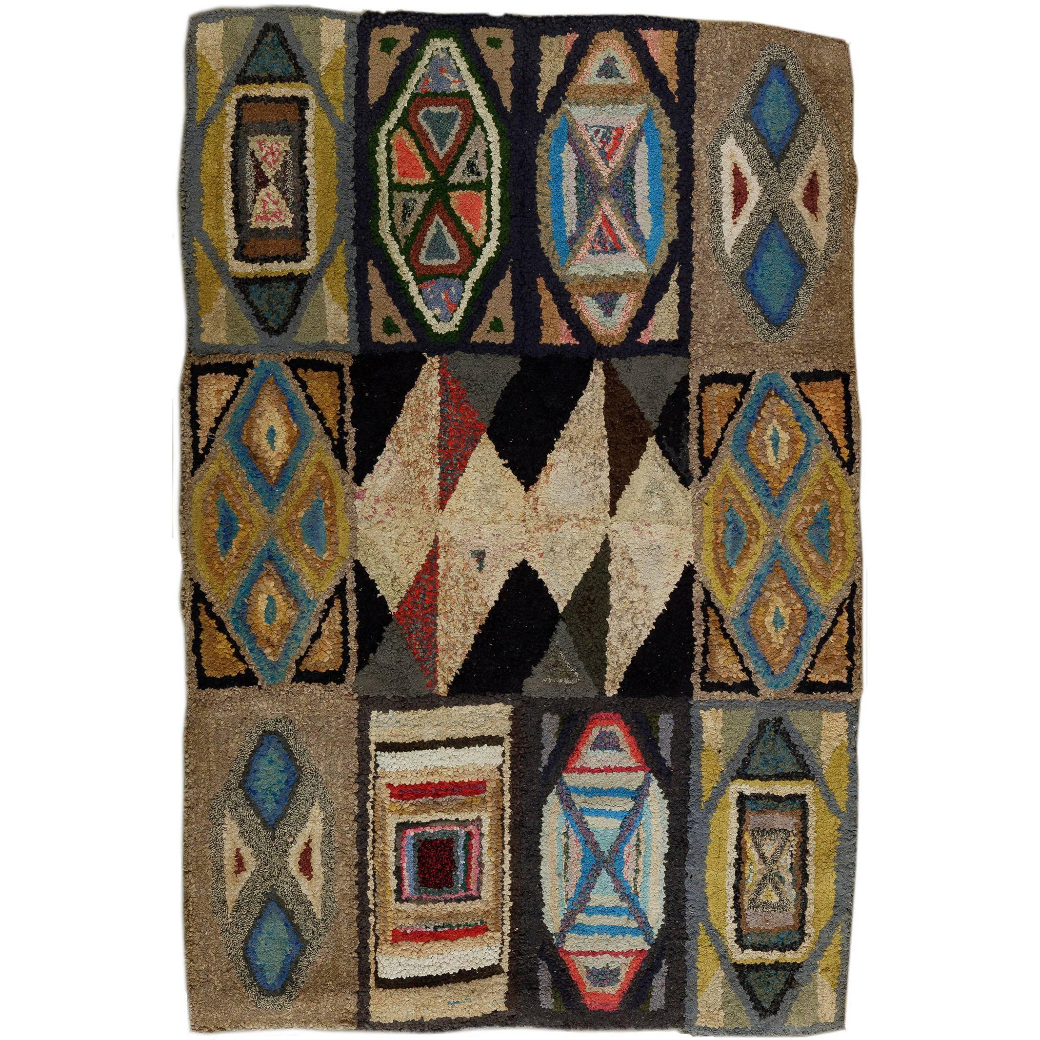 Midcentury Hooked Rug For Sale