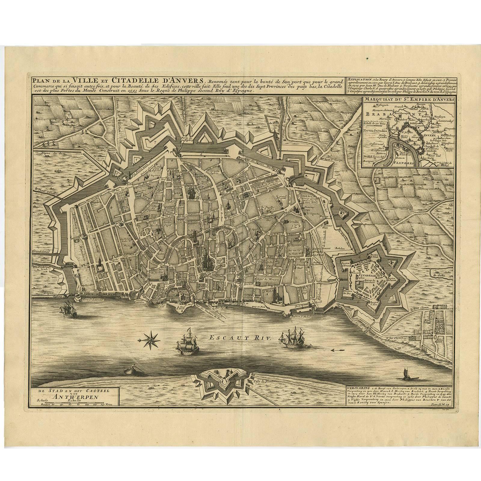 Antique Map of the City of Antwerpen ‘Belgium’ by A. Deur, 1729