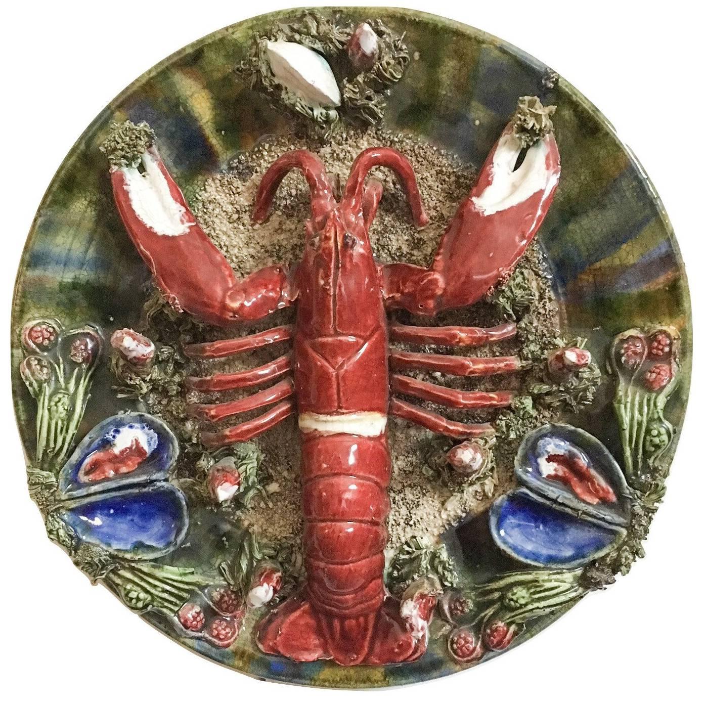 Lobster Crustacean Majolica Pallisy Plaque by Jose a Cunha