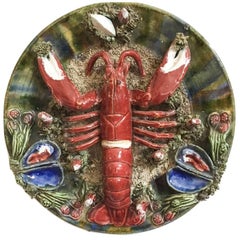 Plaque en majolique de type Crustacean Lobster Pallisy de Jose a Cunha