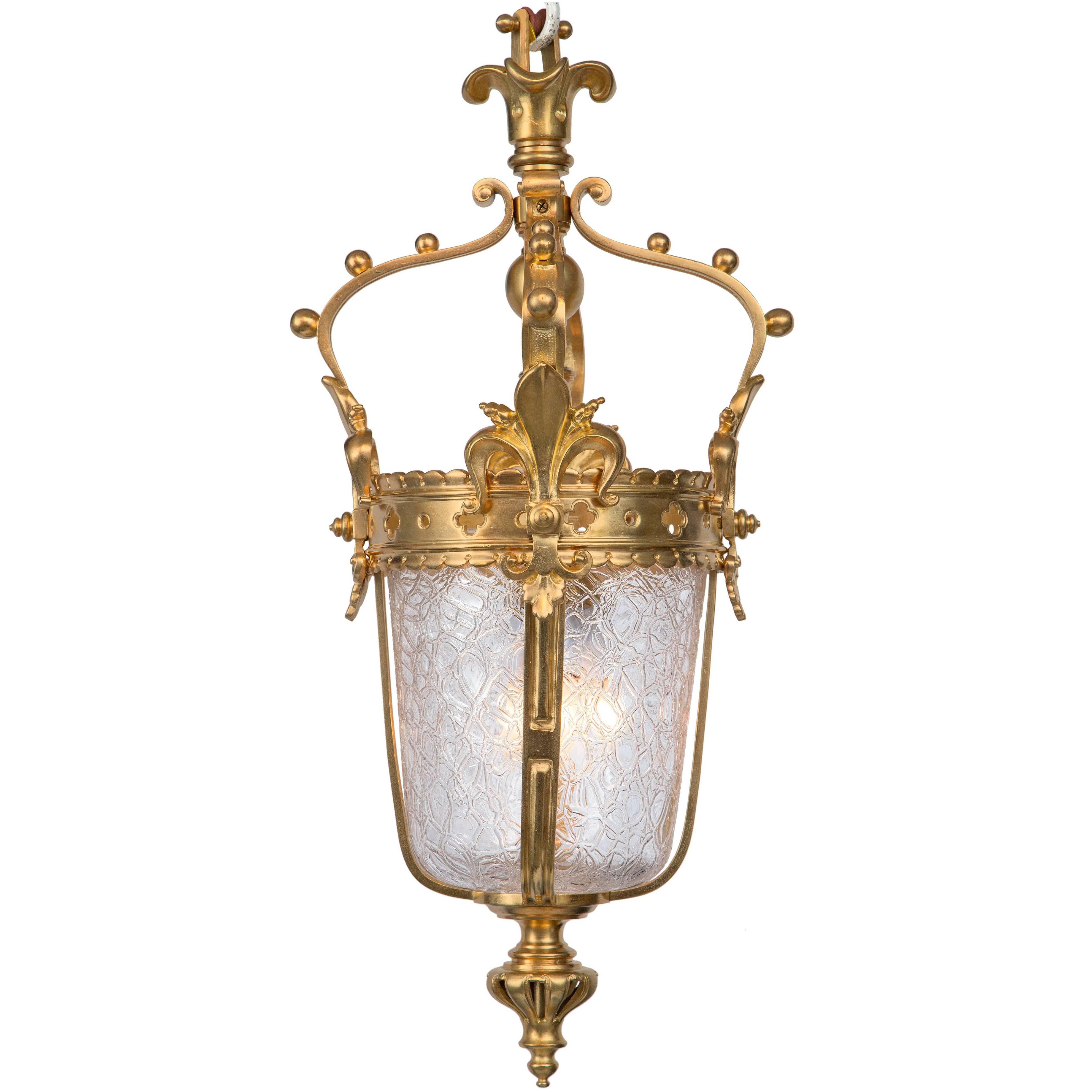 French 19th Century Renaissance Style Ormolu and Glass Lantern