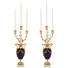 French Mid-19th Century Louis XVI Style Cobalt Blue Glass and Ormolu Candelabra