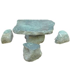 Organic Low Table and Stools Set in Green Granite