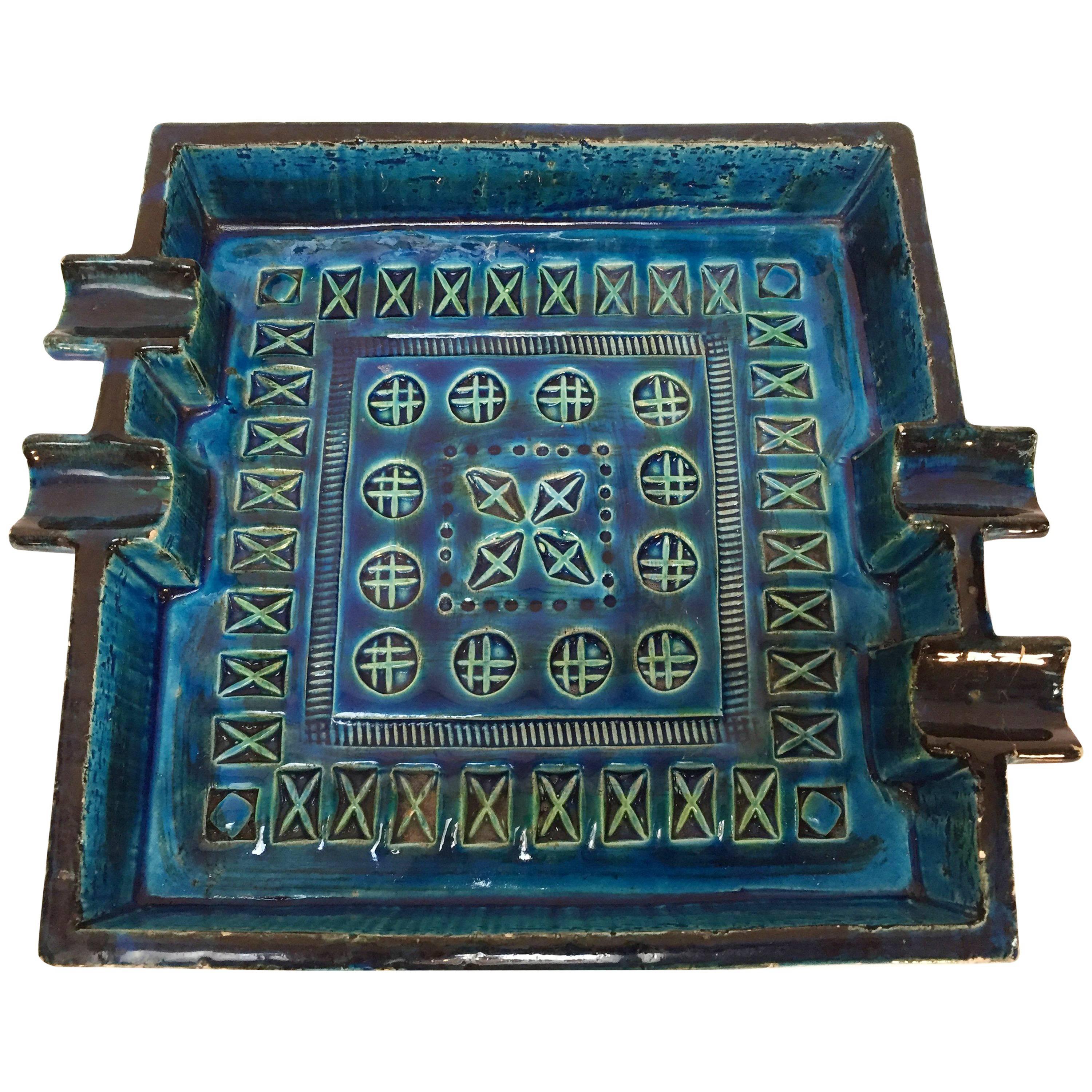 Aldo Londi Blue Ceramic Ashtray Handcrafted in Italy