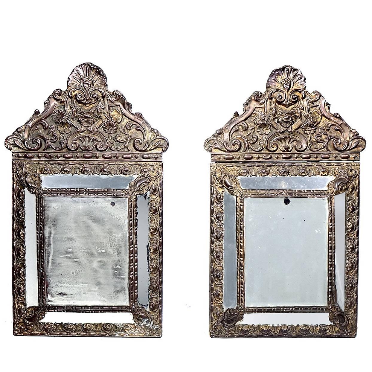 Antique 1880s Decorative French Mirrors, Matching Pair