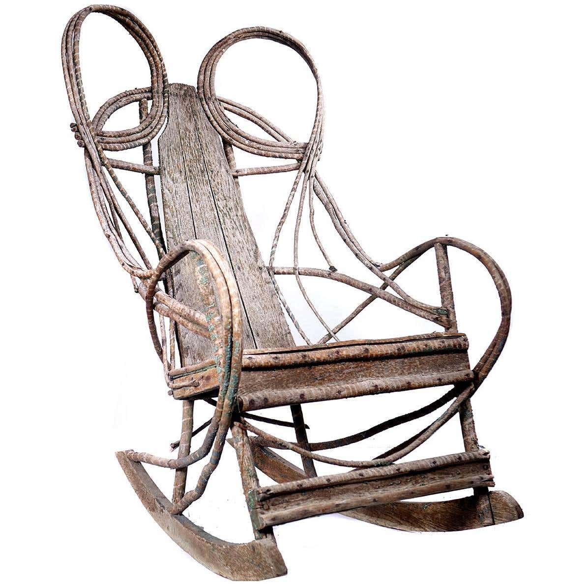 1910 Rocking Chair 1910 Rustic Adirondack Bentwood and Board Rocker at 1stDibs