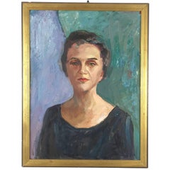 Midcentury Oil on Canvas Portrait of a Woman, 1960s
