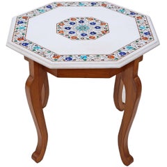 Quality Pietra Dure Marble Walnut Octagonal Centre Occasional Coffee Table