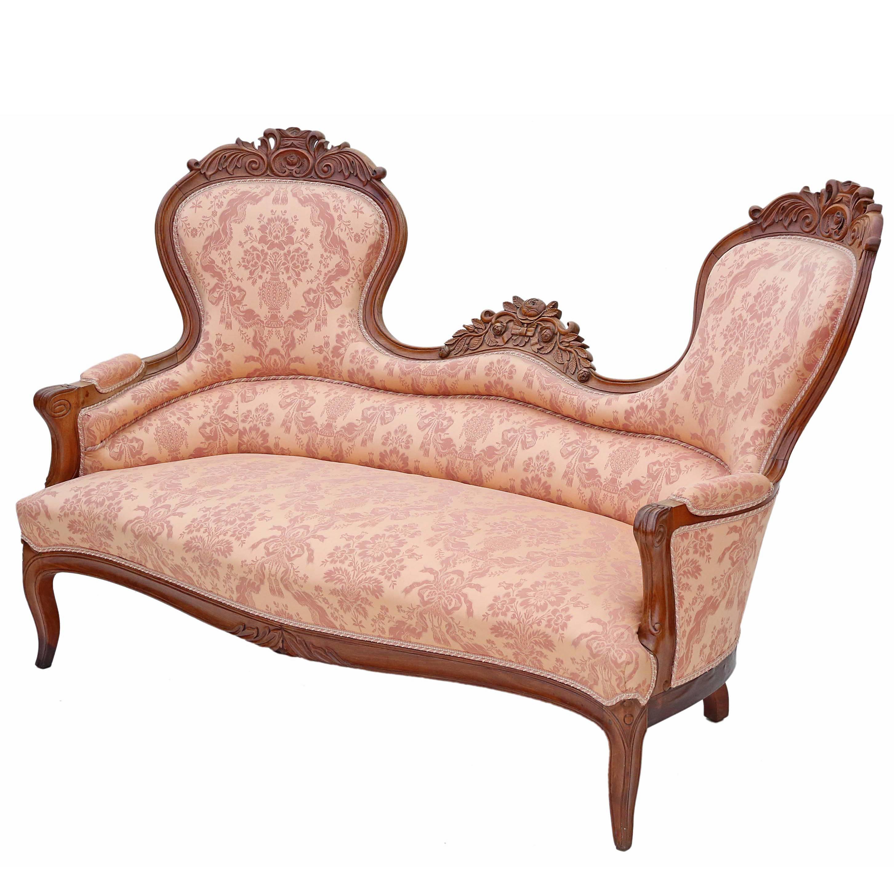 Antique Quality 19th Century Carved French Walnut Sofa Settee Chaise Longue For Sale